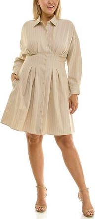 Nicole Miller Poplin Long Sleeve Shirtdress in Tan /Chocolate at Nordstrom Rack, Size 16