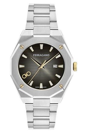 Ferragamo Edge Bracelet Watch, 40mm in Stainless Steel/black at Nordstrom