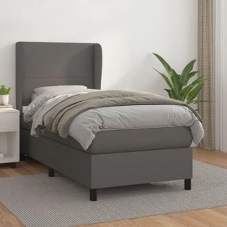 vidaXL Vidaxl - Cama Box Spring Con Colch&oacute;n Cuero Sint&eacute;tico Gris 90x190 Cm