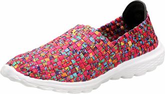 ICEGREY Womens Elastic Walking Shoes Mary Jane Flats Slip On Sneakers Comfort Loafers Woven Shoes Red