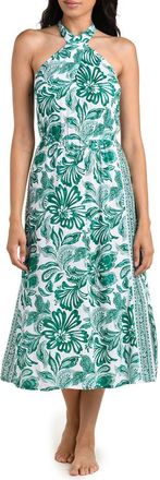 La Blanca Botanical Brocade Fit & Flare Halter Dress in Jungle at Nordstrom, Size X-Small