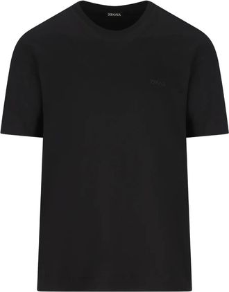 Ermenegildo Zegna logo-embroidered T-shirt - Black