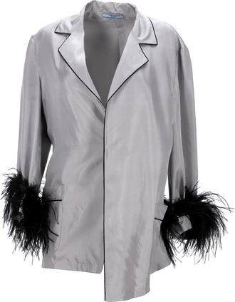 Prada Pre-owned Womens Feather Cuff Blazer Jacket in Grey Silk - Size EU 34 (Womens)
