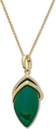 Palm Beach Jewelry 15 TCW Genuine Agate and CZ Pendant Necklace 14k Gold-Plated 18-20 inches