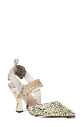 Fendi Colibri Crystal Embellished Slingback Pump in Beige at Nordstrom, Size 10.5Us
