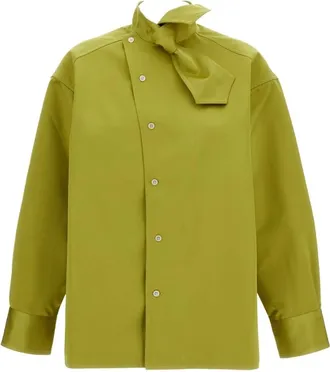 Plan C Asymmetric Scarf Collar Duchesse Shirt - female - PLAN C - Blouses - Green - XS - Blouses & Shirts