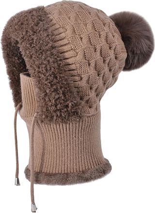 Generic Beanie Hats for Women UK Ladies 3 in 1 Winter Thermal Windproof Sherpa Knitted Cap Neck Warmer Sets Soft Thick Fleece Lined Ski Face Mask Warm Balacla