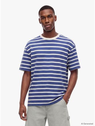 Tommy Hilfiger Mens Tommy Jeans Relaxed Fit Striped T-Shirt - Blue Storm/White Stripe - S