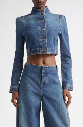 Alaia Crop Denim Jacket in Bleu Delave at Nordstrom, Size 10 Us