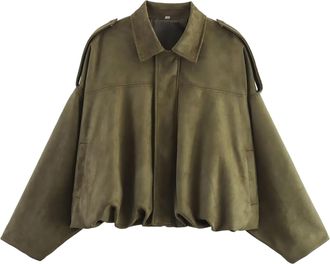 Generic Womens Faux Suede Bomber Jacket Winter Lapel Pilot Coat Ladies Casual Oversized Streetwear Y2K Batwing Sleeve Loose Fit Jacket with Zip Button Closure