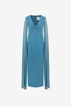 Roland Mouret Langes Cr&ecirc;pe-Kleid mit Musselin-Cape-&Auml;rmeln