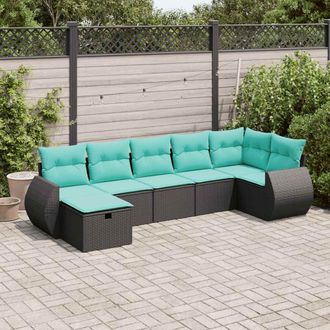 vidaXL Vidaxl Set De Sof&aacute;s De Jard&iacute;n 7 Pzas Con Cojines Rat&aacute;n Sint&eacute;tico Negro