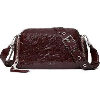 Tory Burch Perry Voyager Crinkled Patent Leather Crossbody Bag in Albarossa at Nordstrom