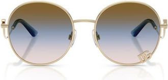 Dolce & Gabbana 56mm Gradient Round Sunglasses in Pale Gold /Pink Blue Brown at Nordstrom