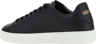 Versace Mens Black Calfskin Sneakers Upper: Calfskin; Sole: Rubber Trainers