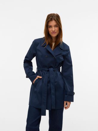 Vero Moda Trenchcoat VERO MODA VMCHELSEA OLIVIA TRENCHCOAT NOOS, Damen, Gr. XS, blau (navy blazer), Twill, Obermaterial: 100% Polyester, unifarben, regular fit 