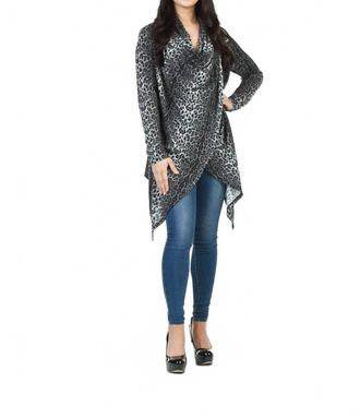 Papillon Leopard Print Crossover Drape Cardigan In Grey