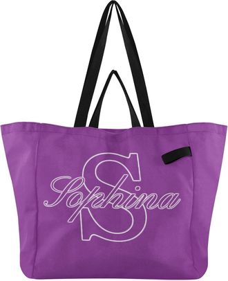 Generic Custom Bright Purple pattern Reusable Canvas Tote Bag, Heavy Duty Grocery Shopping Bag with Large Capacity Hard Bottom Double Handles Work Groceries T