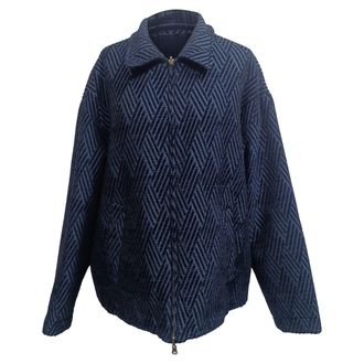 Emporio Armani Geometric Pattern Jacket in Navy Blue Viscose