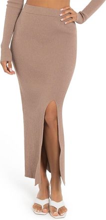 Lucy Paris Ribbed Knit Midi Skirt In Brown