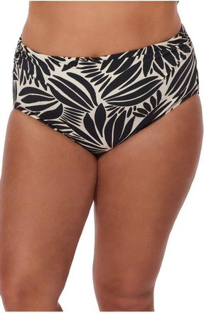Gottex Comeback Plus Size Shirred High Waist Swim Bottom in Black-White at Nordstrom, Size 20