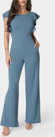 Bebe Ruffle Scuba Jumpsuit in Denim at Nordstrom Rack, Size Large