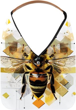 Generic Honey Bee Portrait of Geometric Shapes (2) Reusable Lightweight Grocery Bags - Foldable Into Compact Pouch, Washable & Sturdy, Multipurpose for Shoppi