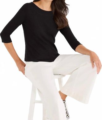 Nic+Zoe 3/4 Sleeve Boat Neck Tee In Black