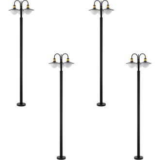 Loops 4 PACK IP44 Outdoor Bollard Light Black & Gold Curved Lamp Post 3x 60W E27