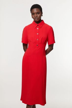 Karen Millen Womens Tailored Crepe Pleated Panelled Shirt Dress - Red - Size 6 UK