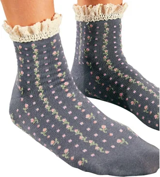 Free People Rosebud Waffle Knit Ankle Socks in Charcoal at Nordstrom
