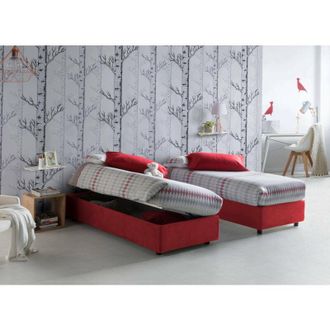 Talamo Italia Letto singolo Melissa, Letto contenitore con rivestimento in tessuto, 100% Made in Italy, Apertura laterale, adatto per materasso Cm 80x190, Rosso