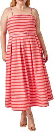 English Factory Striped Cotton Midi Dress in Pink/orange Stripe at Nordstrom, Size 3X