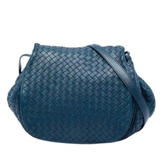 Bottega Veneta Pre-owned Woven Nappa Crossbody Bag - Dames - Pre-owned - Blauw - Maat: ONE Size Zijde