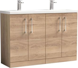 Nuie Nuie - Arno Bleached Oak Woodgrain 1200mm 4 Door Vanity Unit with Double Ceramic Basins - ARN3003F