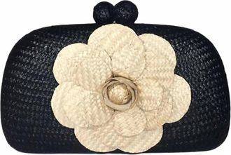 Serpui Womens Mia Flower Bun Clutch Bag In Black/sand