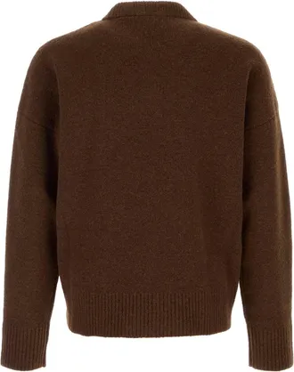 Ami Heart-Embroidered Alpaca Blend Sweater - Brown