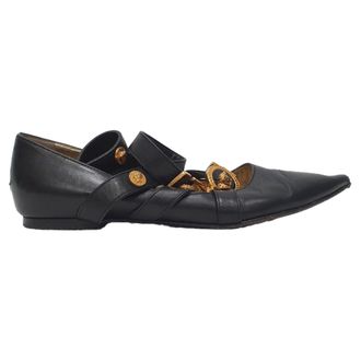 Versace Tribute Logo Ballerina Flats in Black Leather