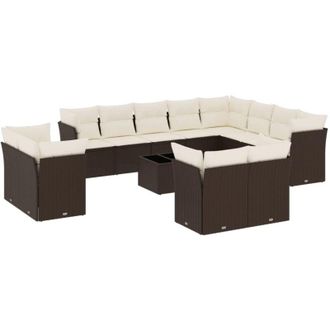 vidaXL Set De Sof&aacute;s De Jard&iacute;n Con Cojines 13 Piezas Rat&aacute;n Pe Marr&oacute;n Vidaxl