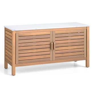 Costway Costway Patio Storage Cabinet 2-Door Acacia Wood Storage Container in Natural