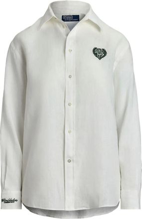 Polo Ralph Lauren Linnen blouse met geborduurd hart - Wit