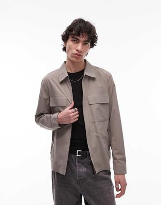 Mango performance breathable zip through jacket in brown