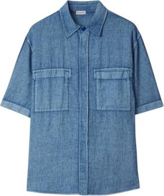 Burberry Short-Sleeved EKD Logo Linen Shirt, Size XX-Large