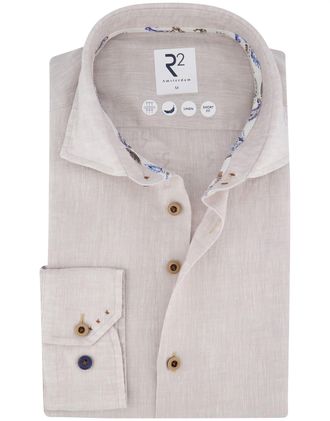 R2 Amsterdam overhemd beige lange mouw linnen