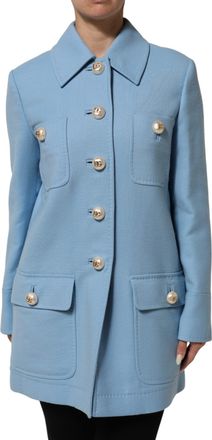Dolce & Gabbana Womens Blue Buttoned Down Trench Coat Jacket Clothing
