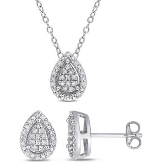 Delmar Diamond Pear Pendant Necklace & Stud Earrings Set - 0.3ct. in Silver at Nordstrom Rack