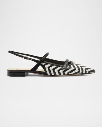 Alexandre Birman Tita Zig-Zag Raffia Slingback Flats