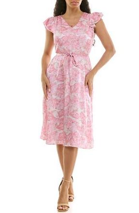 Nina Leonard V-Neck Sleeveless Fit & Flare Dress in Light Pink Multi at Nordstrom Rack, Size X-Large