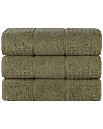 Superior Set Of 3 Zero Twist Cotton Waffle Honeycomb Plush Soft Absorbent Bath Towels