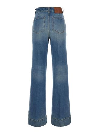 Victoria Beckham alina Blue Jeans With Belt Loops And Logo Embroidery On The Pocket In Denim Woman